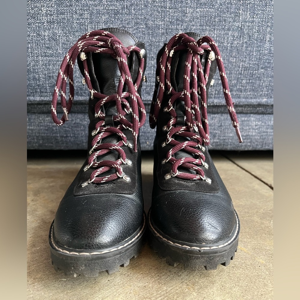 H&M Black Pleather Combat  Lace-Up Boots